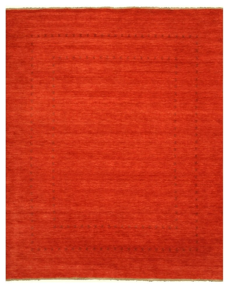 EORC Handmade Wool Red Traditional Solid Lori Baft Rug, Rectangular 9'x12'