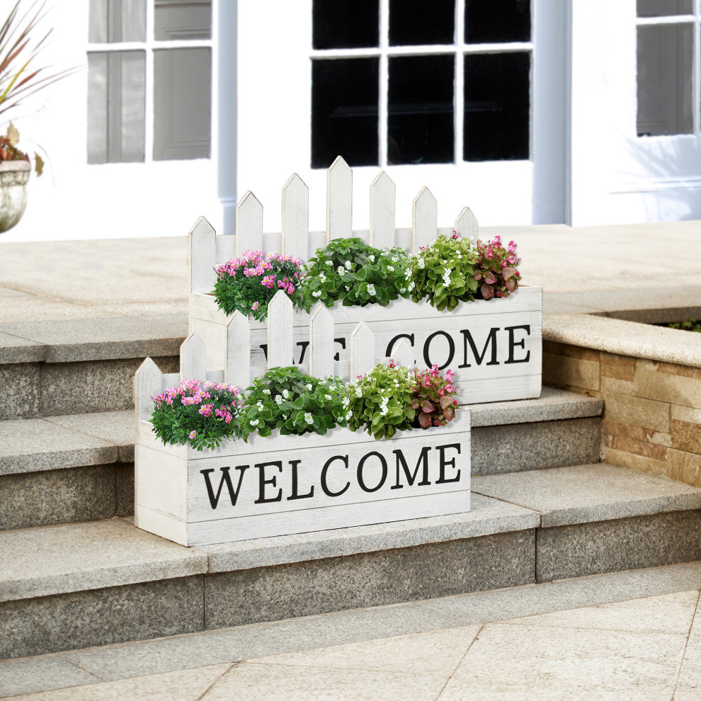 Set of 2 Fence-Inspired Planter Stands, White