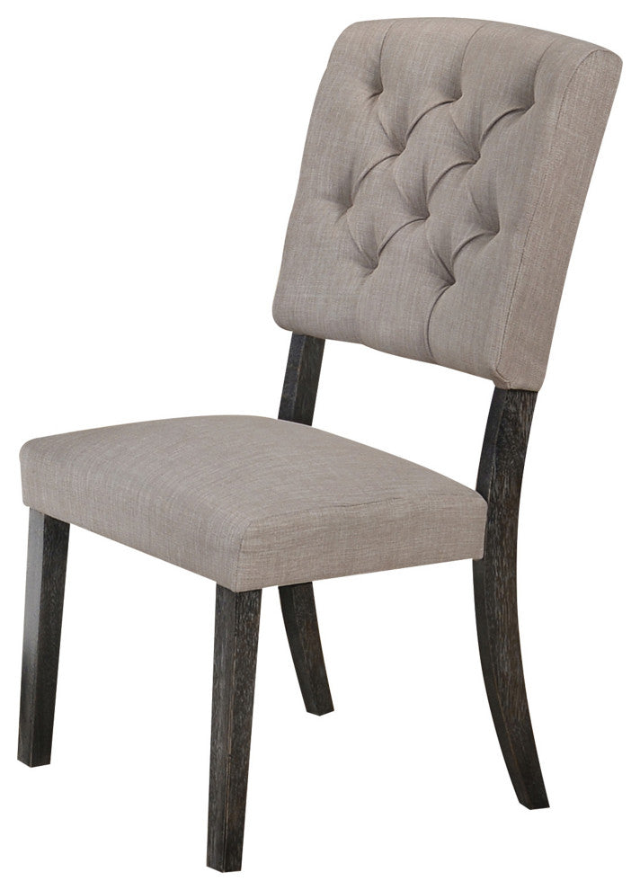 Benzara BM204535 Wooden Side chair with Tufted Back Set of 2, Brown and Gray