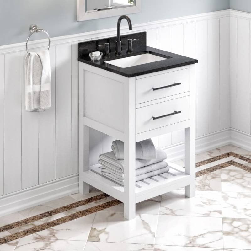 Wavecrest Contemporary White 24" Vanity, Black Granite Vanity Top
