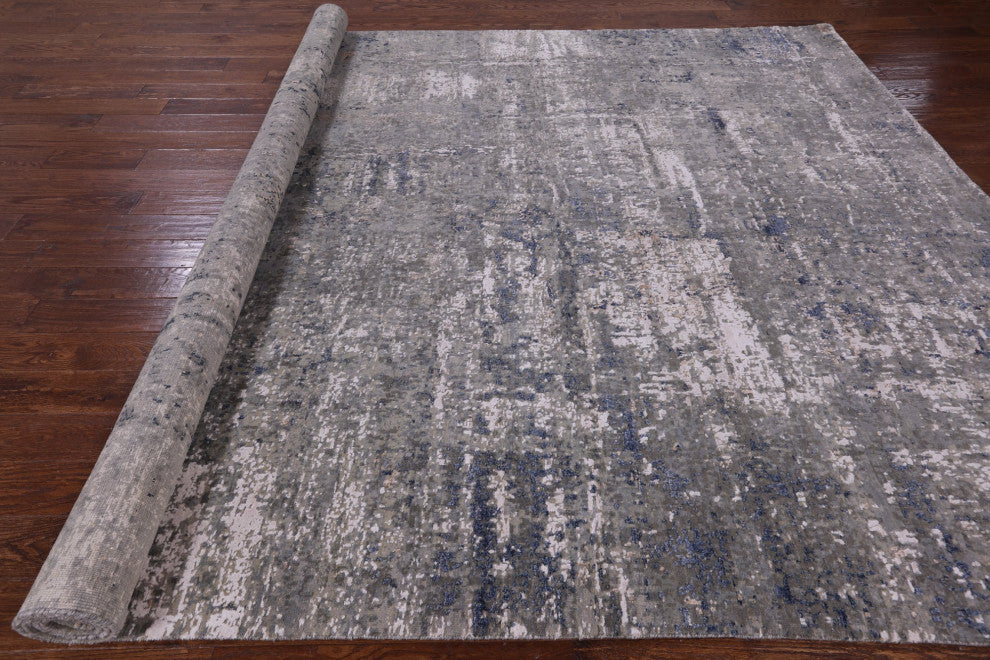 Modern Hand Knotted Wool and Silk Rug 8' 10" X 12' 0" Q7118