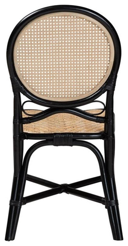 Baxton Studio Ayana Two-Tone Black and Brown Rattan Dining Chair