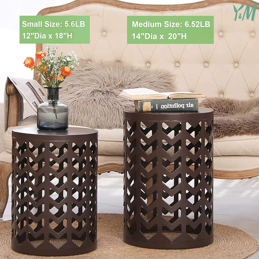 Outdoor Garden Stool Set of 3 with Metal Frame , Brown