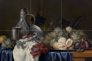 Tile Mural Kitchen Backsplash Still Life With Grapes Peaches Figs, Marble