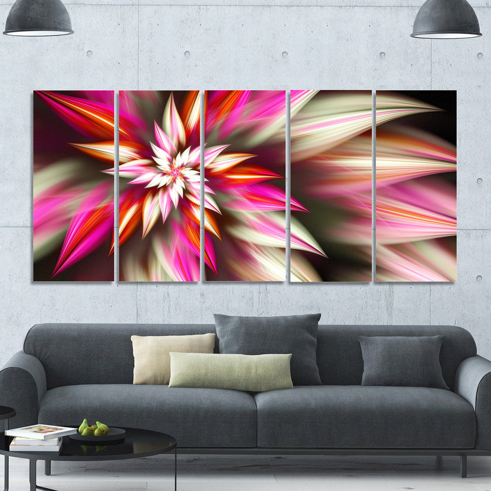 Exotic Red Fractal Spiral Flower, Abstract Canvas Art Print, 60"x28", 5 Panels