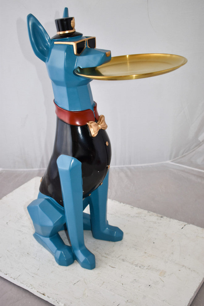 Happy Hostess Dog Resin Statue with Blue and Black Finish Size: 19" x 9" x 28"