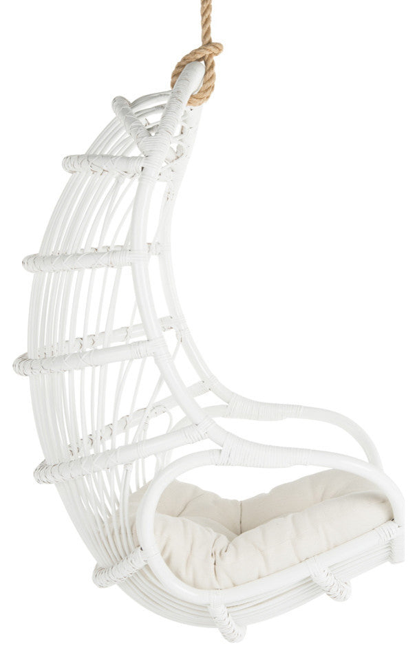 Hanging Rattan Swing Chair With Seat Cushion, White
