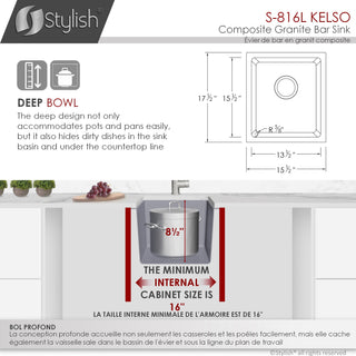 STYLISH 16"Dual Mount Single Bowl Gray Granite Kitchen Sink