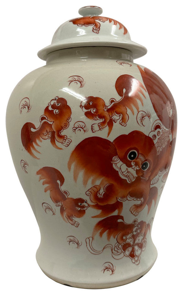 Consigned Early 20th Century Chinese Hand Painted FooDog Ginger Jar