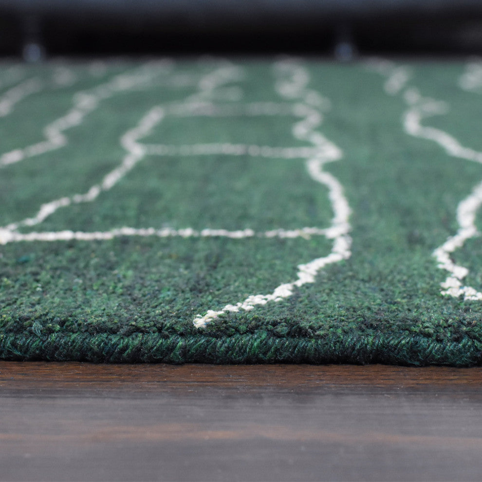 HAND KNOTTED LOOM SILK AREA RUGS-5'x8',Rectangle,Dark Green White,Contemporary