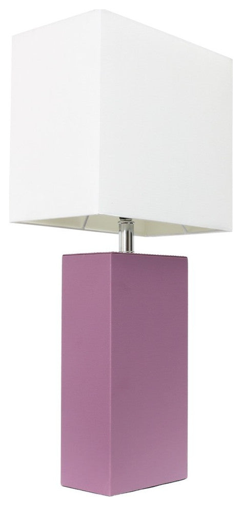 Elegant Designs Modern Leather Table Lamp With White Fabric Shade, Purple
