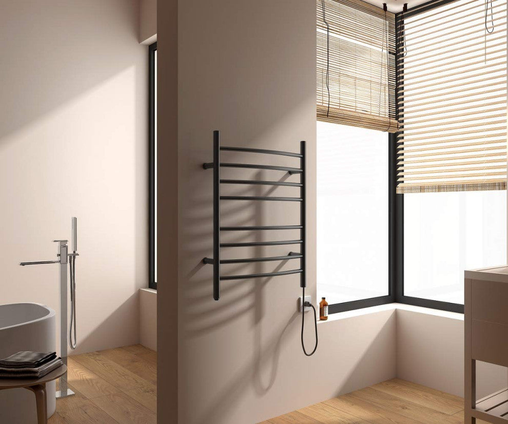 Heatgene Wall Mounted 8 Bar Plug-in Curved Towel Warmer Towel Rack, Matt Black