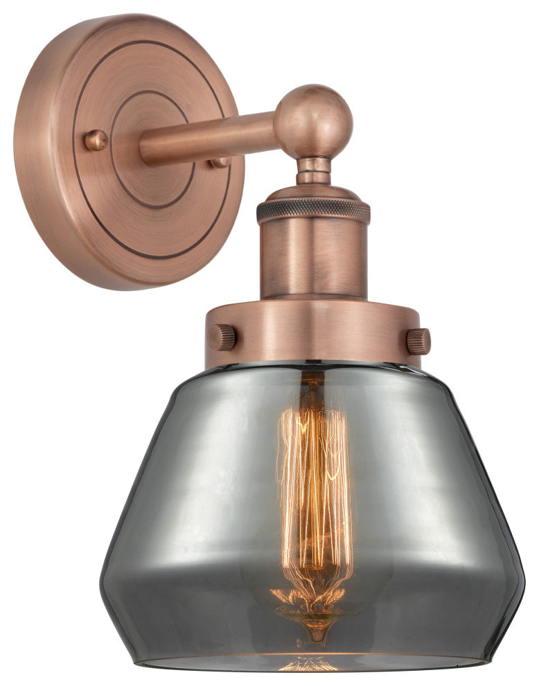 Fulton 1-Light 7" Sconce, Antique Copper Finish, Plated Smoke Shade