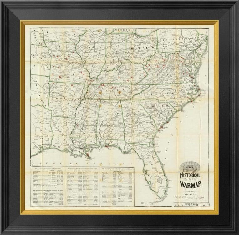 "The United States Historical War Map, 1862"  by Asher and Company, 20x20"
