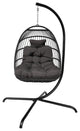Outdoor Rattan Swing Chair Hanging Egg Chair With Cushion and Pillow, Dark Gray