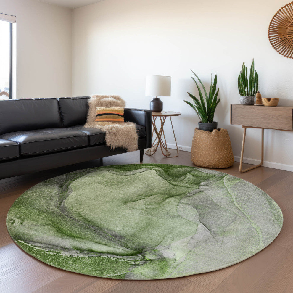 Premium Machine Washable Mayfield AMF524 Olive 8' x 8' Round Rug