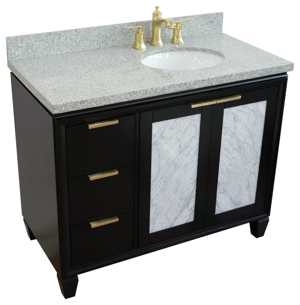 43" Single Vanity, Black Finish With Gray Granite
