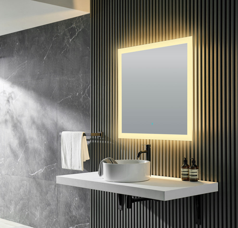 Neptune 39" W x 30" H Frameless LED Bathroom Mirror With Defogger, Silver