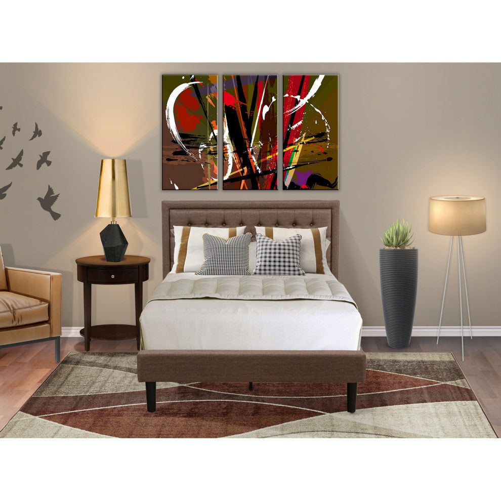 2Pc Bed Set, 1 Full Size Bed Brown Padded, 1 Night Stand For Bedroom, Black Legs