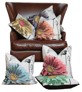 Flower Emboridery Collection with Feather Filled Pillow, Coral, 18"x18"