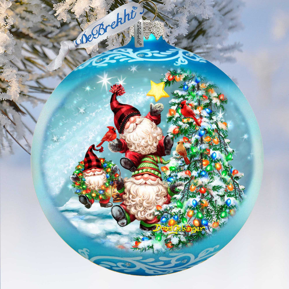 Reaching High Dwarfs Lg Glass Ornament, Blue