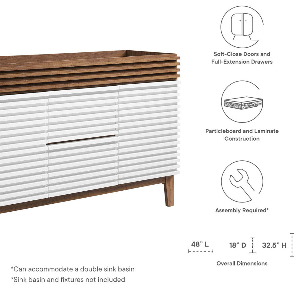 Render 48" Double Bathroom Vanity Cabinet, White Walnut