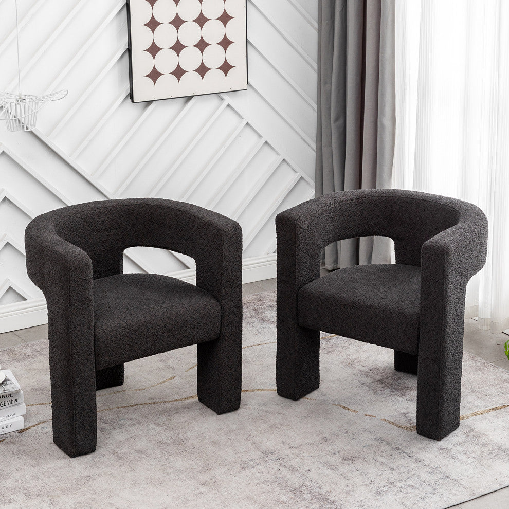 28" Wide Boucle Upholstered Square Armchair, Set of 2, Dark Gray