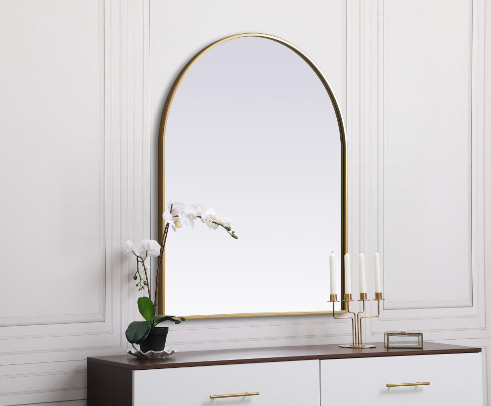 Metal Frame Arch Mirror 30X36 Inch, Brass