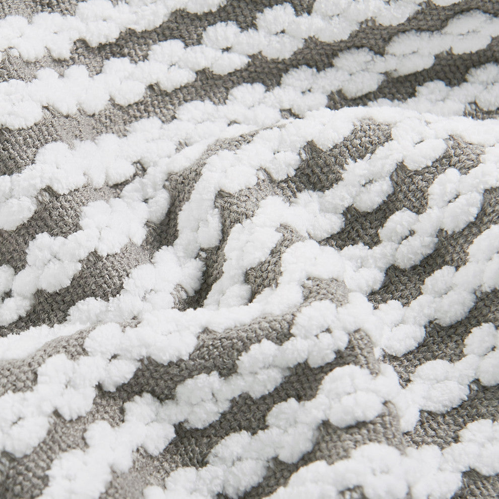 Chain Tweed Knit Throw Blanket, Grey