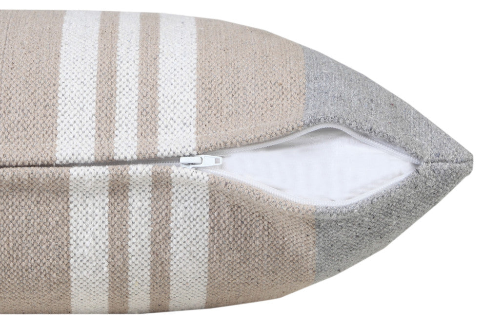 Classic Coastal Club Beige Double Striped 14" x 36" Lumbar Throw Pillow