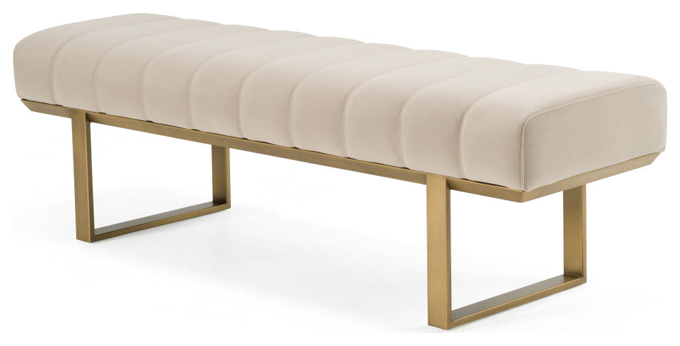 Modrest Robles Modern Beige Fabric + Antique Brass Dining Bench