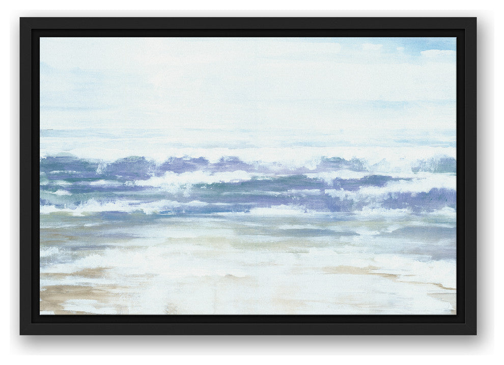 Blue Beach Waves 12x18 Black Floating Framed Canvas