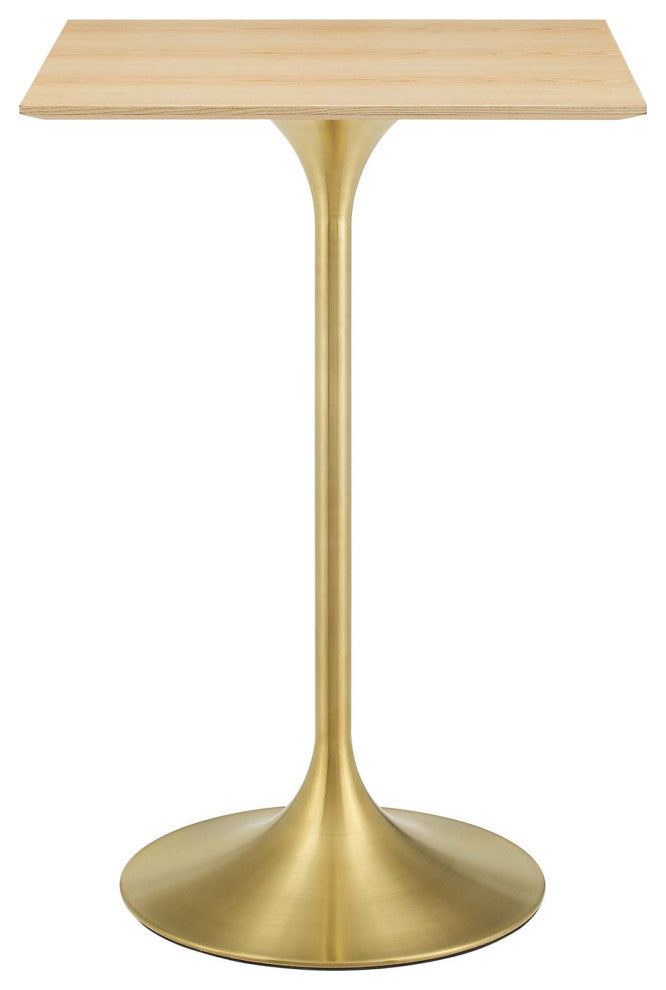 Bar Table, Square, Wood, Metal, Gold Brown Natural, Modern, Bar Pub Cafe Bistro