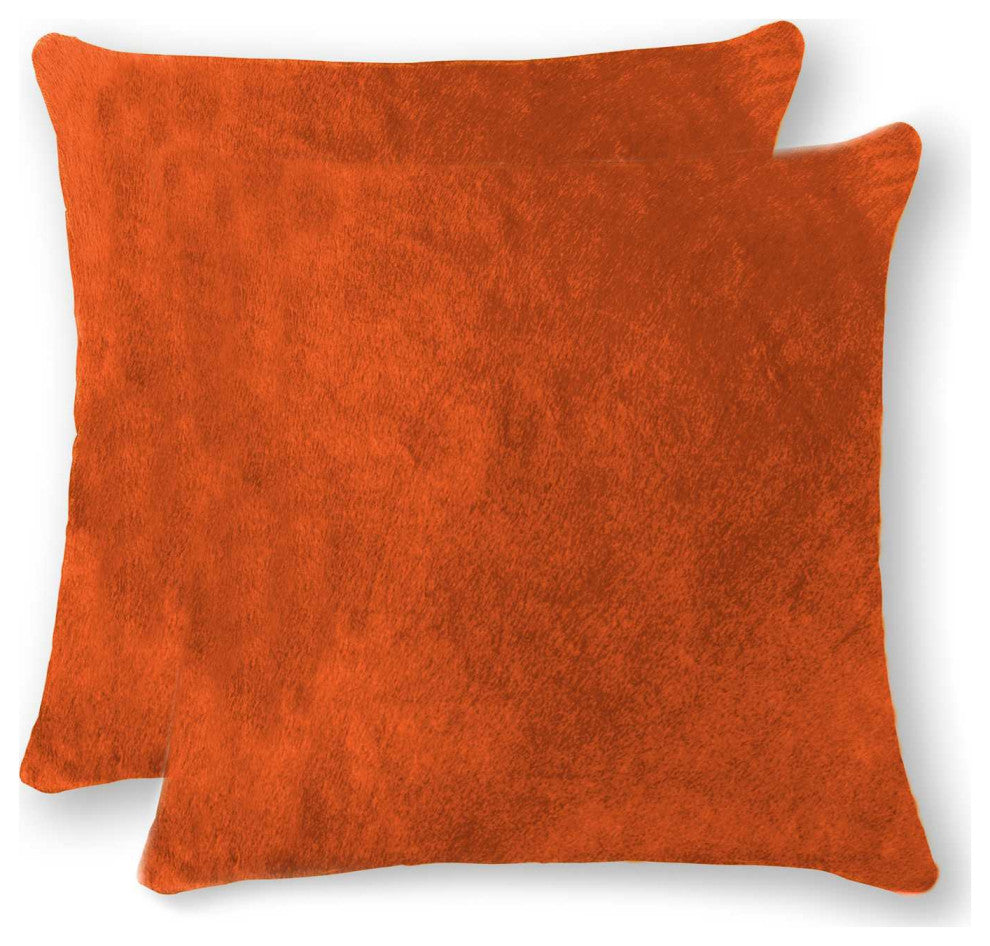 HomeRoots 18" x 18" x 5" Orange Cowhide Pillow 2-Pack