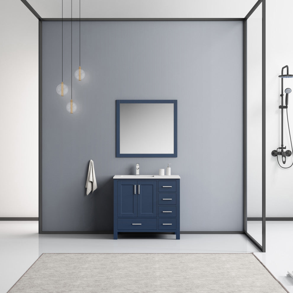 Jacques 36" Navy Blue Single Vanity Set with Marble Top - Left Version
