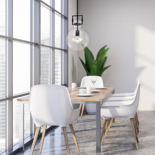1-Light 10 in. Matte Black Pendant With Globe Shaped Clear Glass Shade