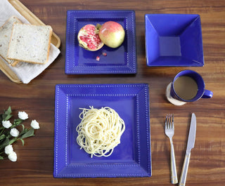 16 Piece Square Beaded Stoneware Dinnerware set by Lorren Home Trends, Blue