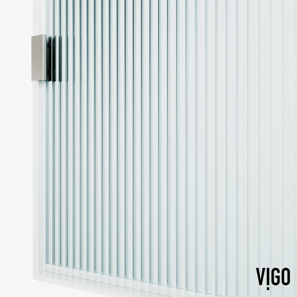 VIGO Arden 34" W x 78" H Frameless Fixed Shower Screen, Stainless Steel, Fluted Glass