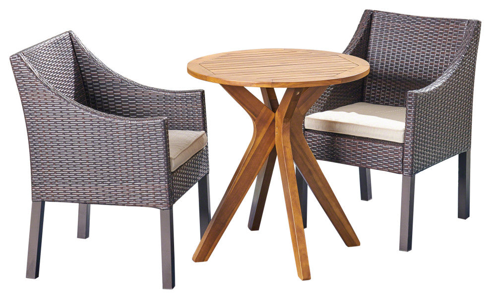 GDF Studio 3-Piece Dye Outdoor Teak Acacia Wood and Wicker Bistro Set