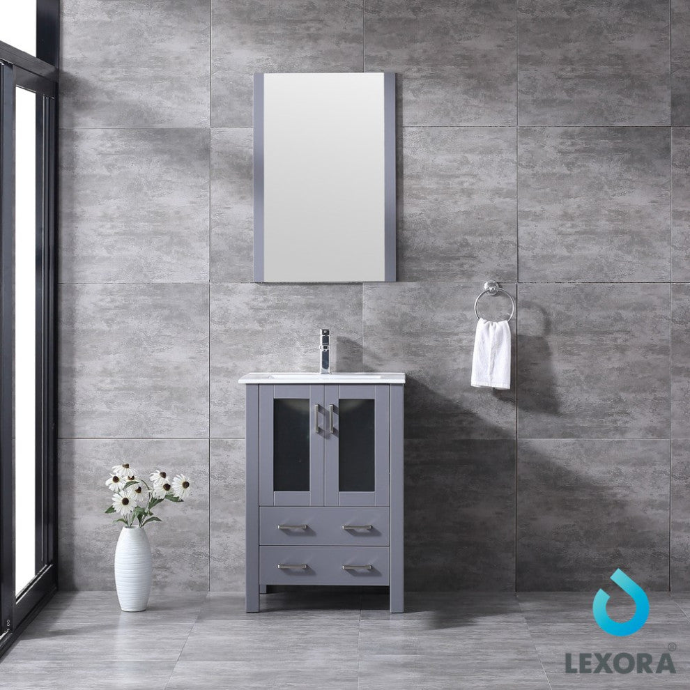 Volez 24" Dark Gray Single Vanity Integrated Top Sink, 22" Wall Mirror