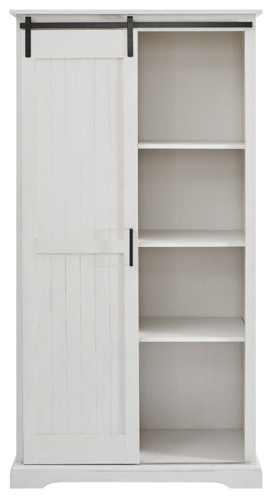 Modern Farmhouse Grooved Sliding Door Tall Storage Cabinet "“ Brushed White