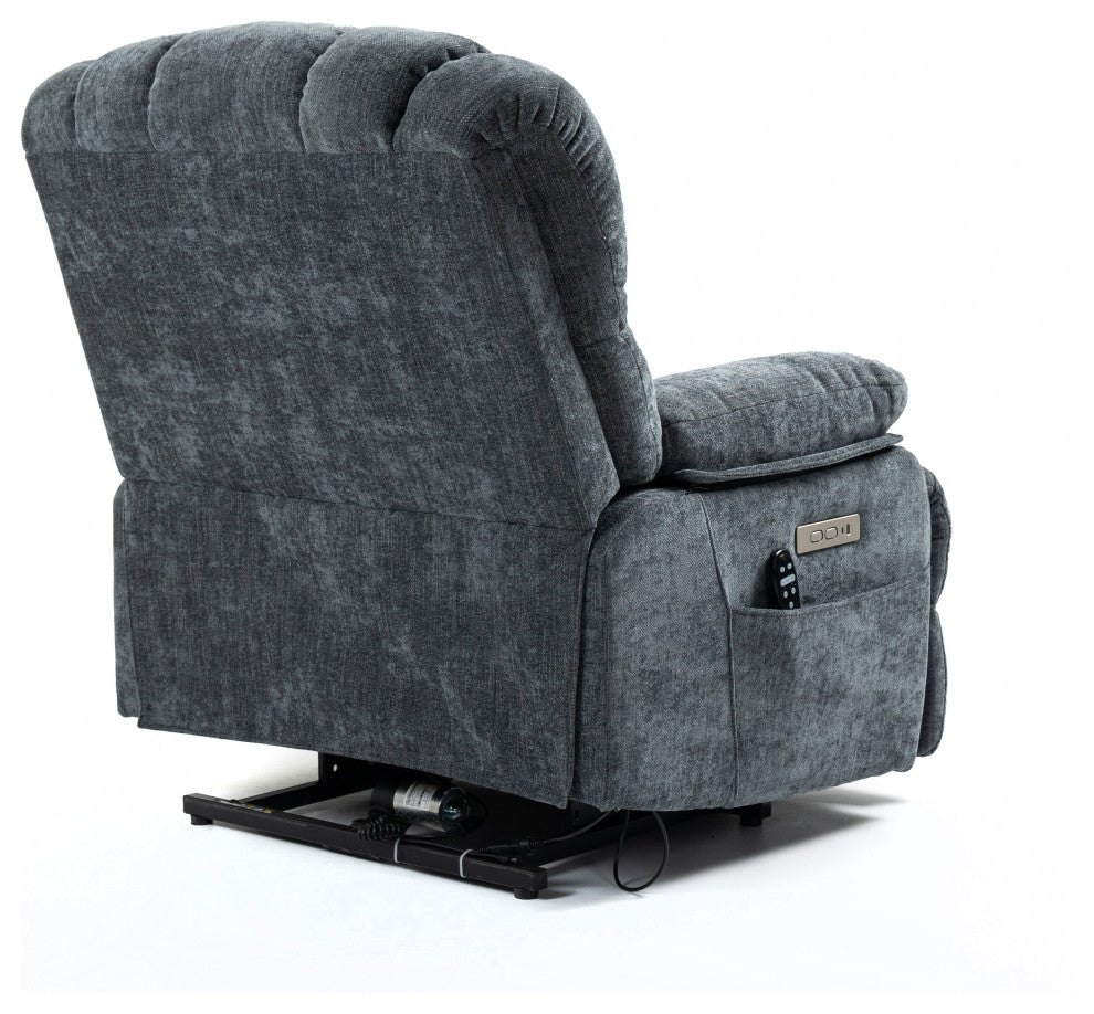 Power Lift Recliner Chair with Massage and Heat Function, 8-Point Vibration, Blue-Gray