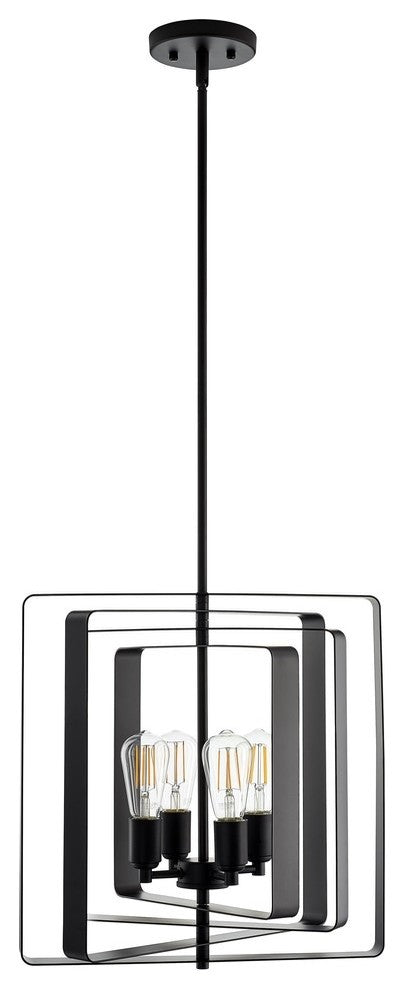 Sabaria 4-Light Industrial Pendant Light With LED Bulbs, Black
