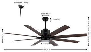 Octo 66" Industrial Iron 6 Speed Ceiling Fan, LED, App/Remote, Black/Brown Wood"