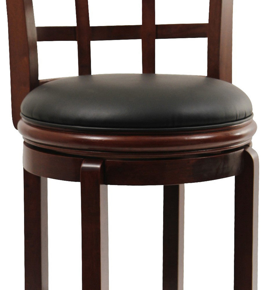 Sabi 24 inch Swivel Counter Stool, Solid Wood, Faux Leather, Brown, Black