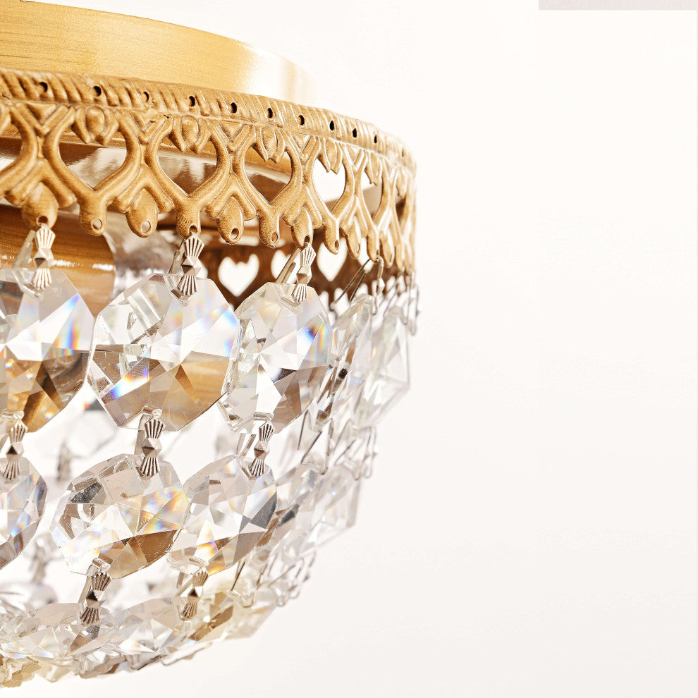 Jessica Brushed Brass 3-Light Crystal Basket Flush Mount