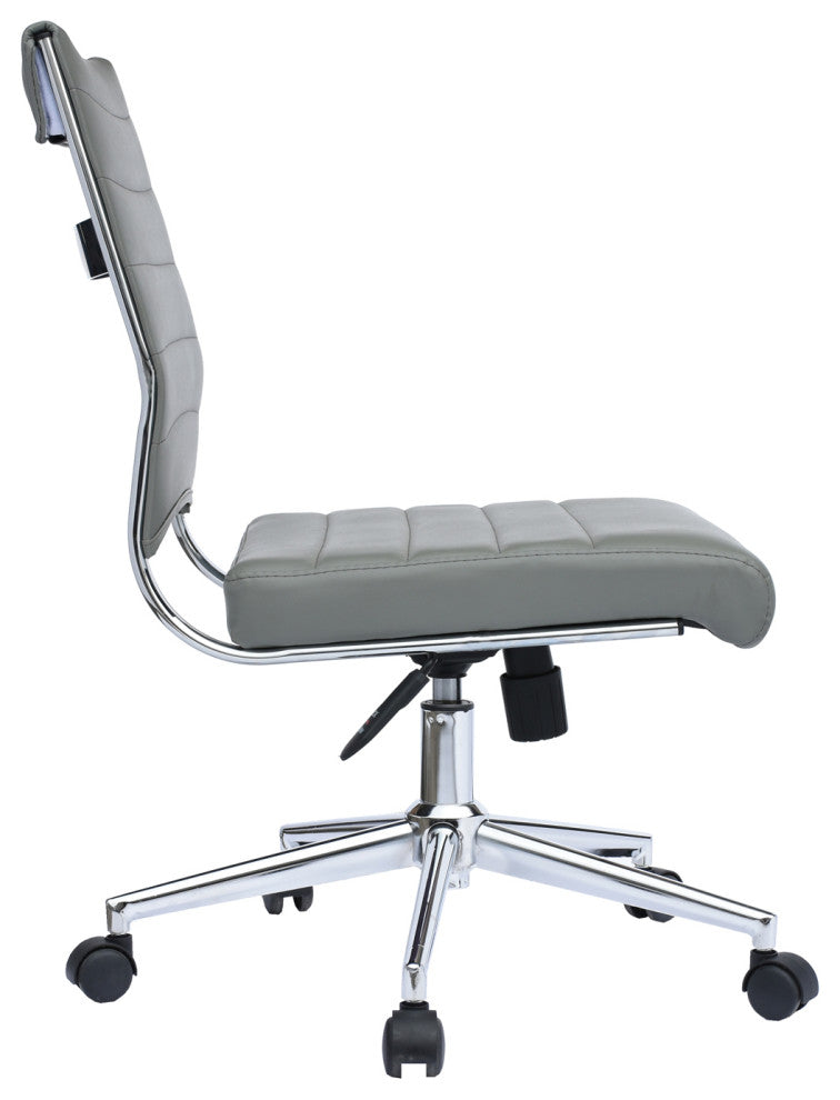 Set of 2 Mid Back Swivel Boss Ribbed PU Leather Office Chair Modern Ergonomic, Grey