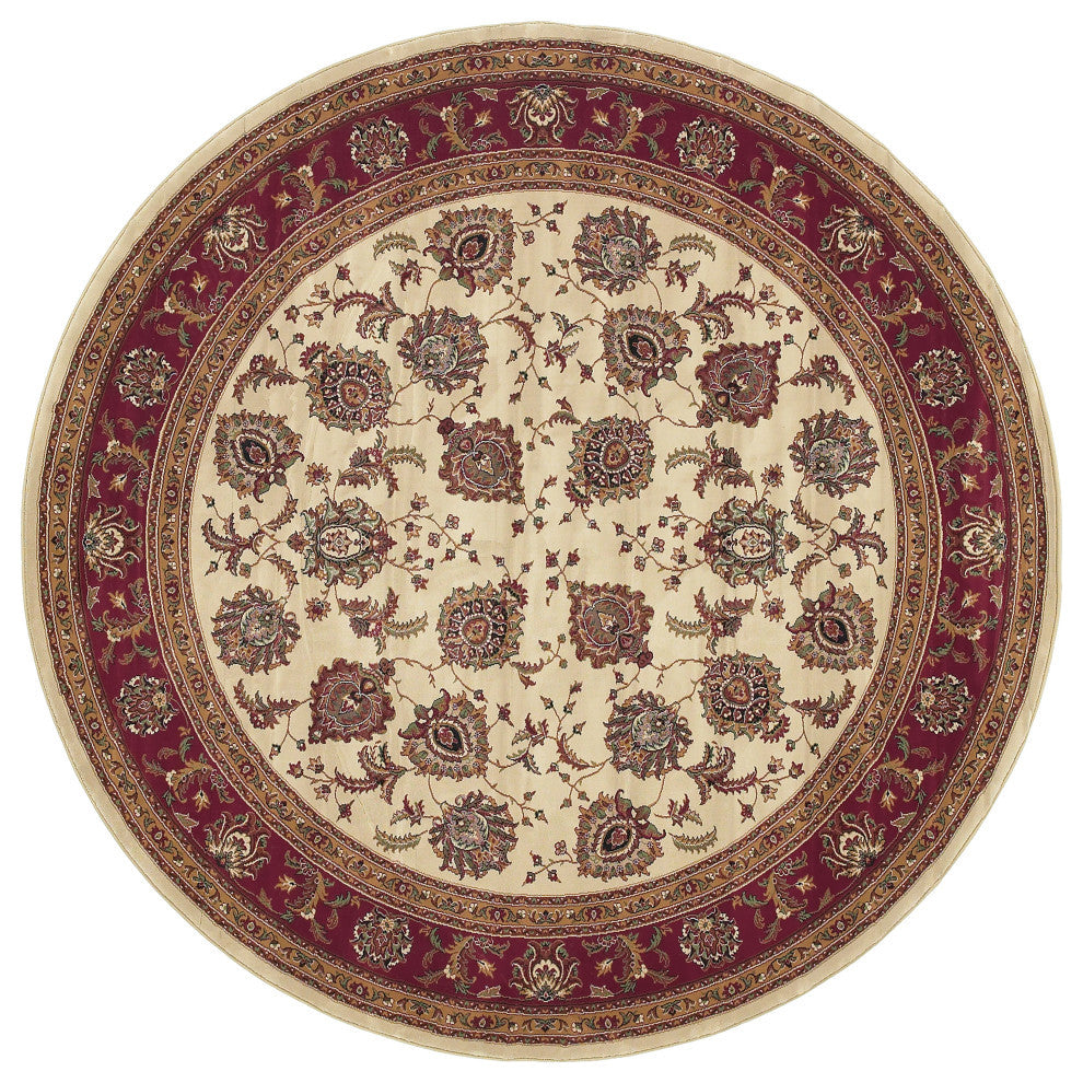 Aiden Traditional Vintage Inspired Ivory/Red Rug, 8' Round