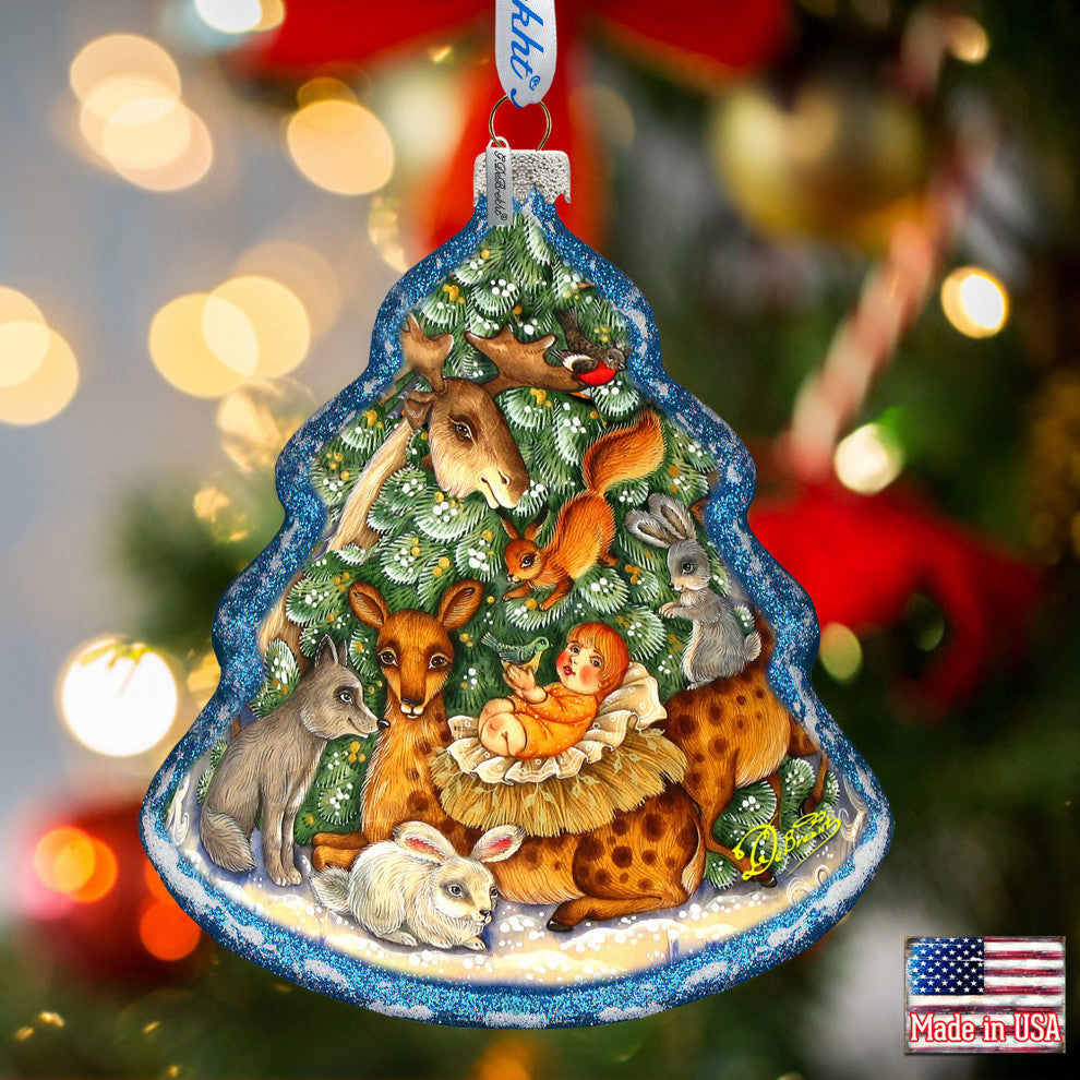 Forest Nativity Glass Ornament