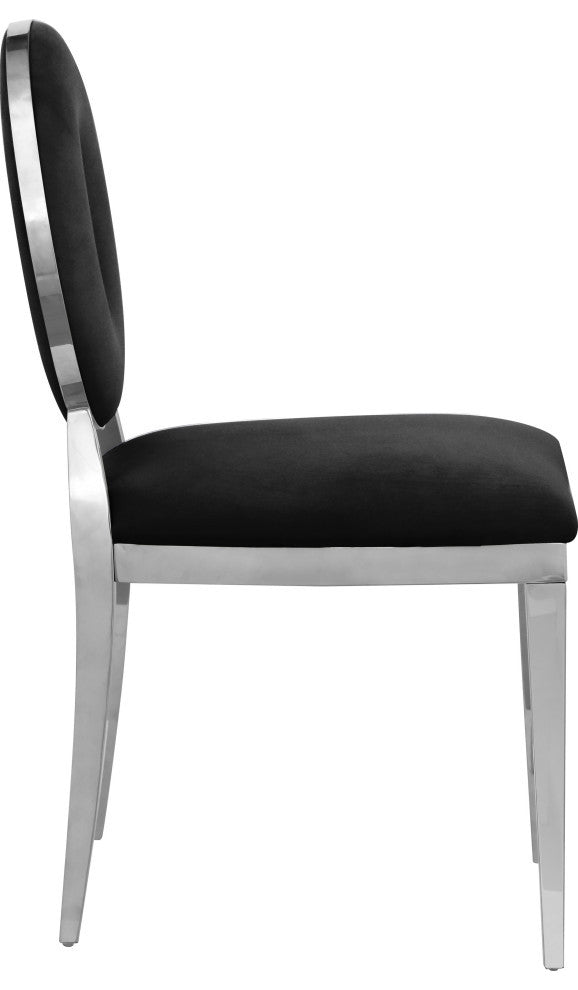 Carousel Upholstered Dining Chair, Set of 2, Black Velvet, Chrome Finish